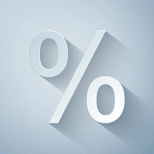 Corte de papel ícone de desconto símbolo percentual isolado no fundo cinza. Percentagem de venda - etiqueta de preço, tag. Estilo de arte de papel. Ilustração vetorial —  Vetores de Stock