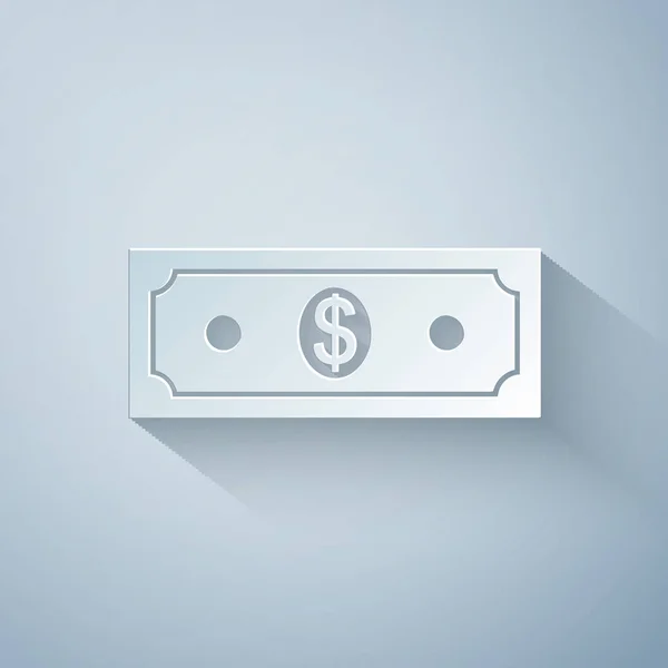Pappersklipp Papperspengar amerikanska dollar kontanter ikon isolerad på grå bakgrund. Dollarsedelns tecken. Papperskonst. Vektor Illustration — Stock vektor