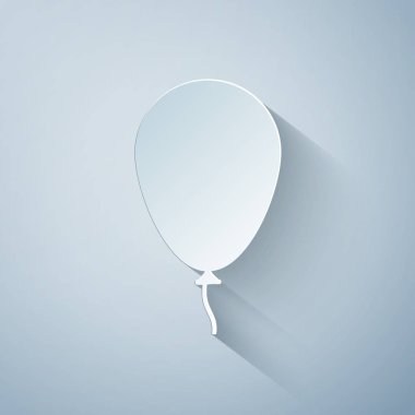 Kağıt, gri arkaplanda izole edilmiş kurdele simgesiyle Balon 'u kesti. Kağıt sanatı tarzı. Vektör İllüstrasyonu