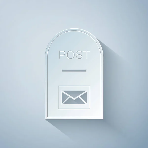 Papírvágású postaláda ikon. Postaláda ikon elszigetelt szürke háttér. Papírművészeti stílus. Vektorillusztráció — Stock Vector