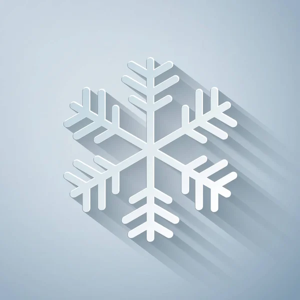 Corte de papel Icono de copo de nieve aislado sobre fondo gris. Estilo de arte de papel. Ilustración vectorial — Archivo Imágenes Vectoriales