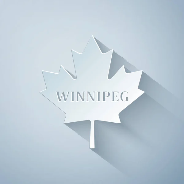 Papiergeschnittenes kanadisches Ahornblatt mit Stadtnamen-Winnipeg-Symbol auf grauem Hintergrund. Papierkunst. Vektorillustration — Stockvektor