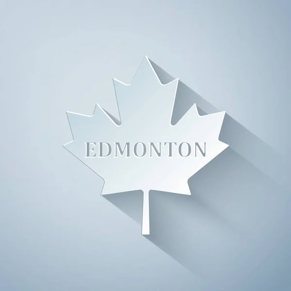 纸切割加拿大枫叶与城市名埃德蒙顿图标孤立在灰色背景。 造纸艺术风格。 病媒图解 — 图库矢量图片