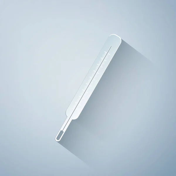 Pappersklipp Medicinsk termometer ikon isolerad på grå bakgrund. Papperskonst. Vektor Illustration — Stock vektor