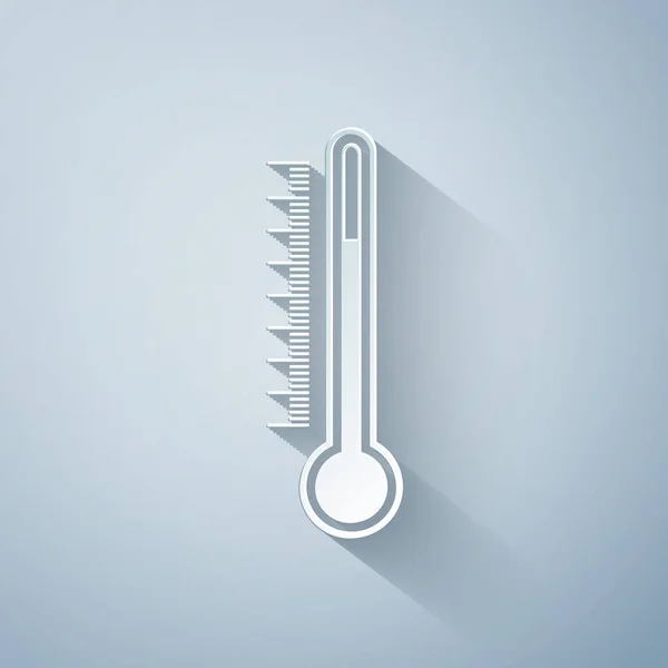 Paper cut Thermometer icon isolated on grey background. Paper art style. Vector Illustration — Stock Vector