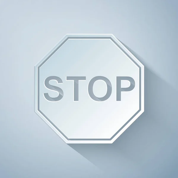 Pappersklipp Stop skylt ikon isolerad på grå bakgrund. Symbolen för trafikvarningsstopp. Papperskonst. Vektor Illustration — Stock vektor