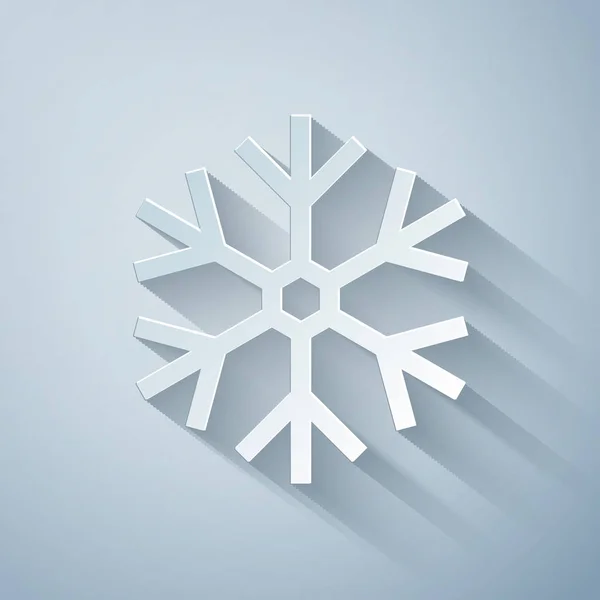 Corte de papel Icono de copo de nieve aislado sobre fondo gris. Estilo de arte de papel. Ilustración vectorial — Archivo Imágenes Vectoriales