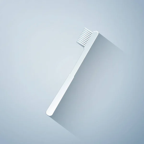 Pappersklipp Tandborste ikon isolerad på grå bakgrund. Papperskonst. Vektor Illustration — Stock vektor