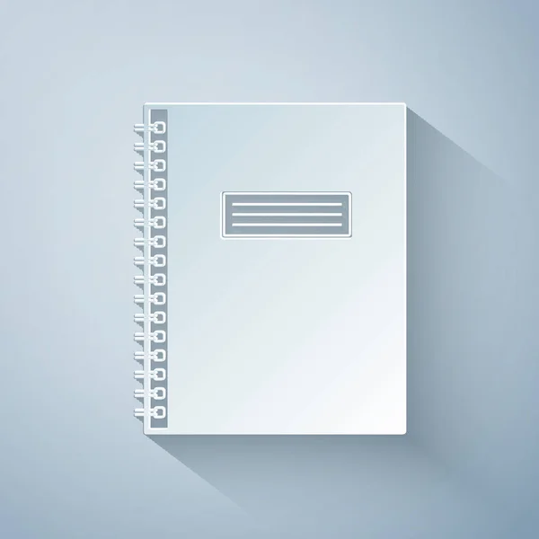 Pappersklipp Notebook ikon på grå bakgrund. Spiral anteckningsblock ikon. Skolans anteckningsbok. Skrivblock. Dagbok för företag. Bärbar omslagsdesign. Kontorspapper. Papperskonst. Vektor Illustration — Stock vektor