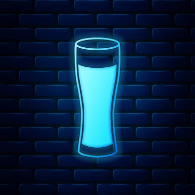 Cam tuğla duvar arka plan üzerinde izole bira simgesinin parlak neon. Vektör çizim