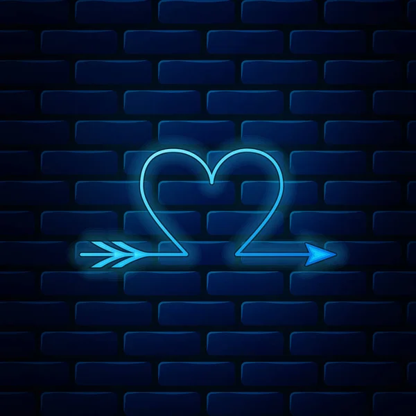 Žhnoucí neon Amor šipka srdce, Valentines Day karty ikona izolované na cihlové zdi pozadí. Vektorová ilustrace — Stockový vektor