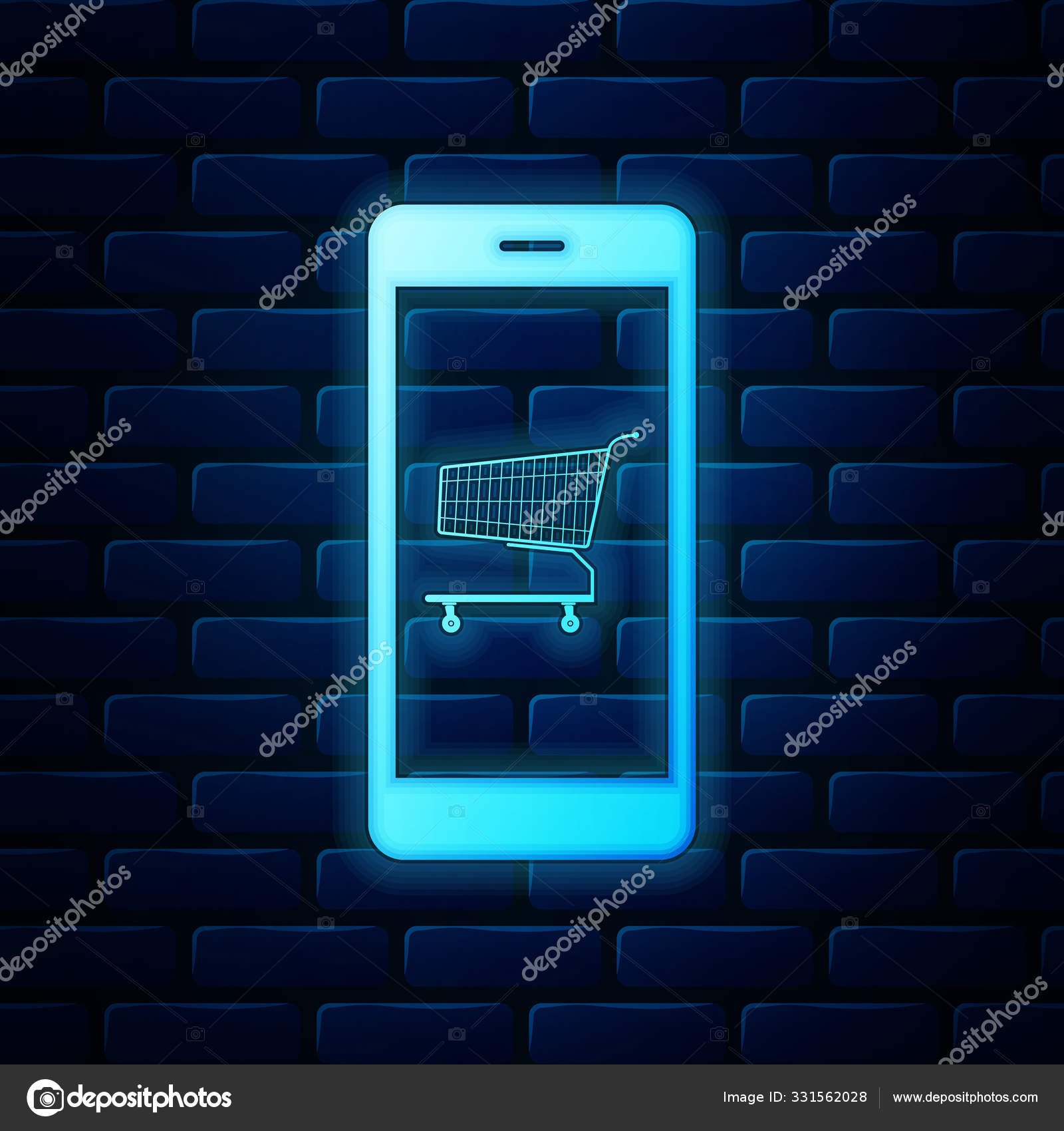 Iluminando Neon Concepto De Compras En Linea Cesta De La Compra