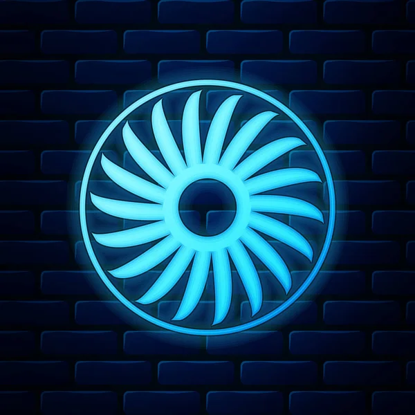 Icône symbole néon Ventilateur lumineux isolé sur fond de mur de briques. Signe de ventilation. Illustration vectorielle — Image vectorielle