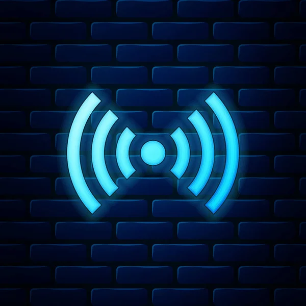 レンガの壁の背景に隔離されたネオンWi-Fiワイヤレスインターネットネットワークシンボルアイコンを光る。ベクターイラスト — ストックベクタ