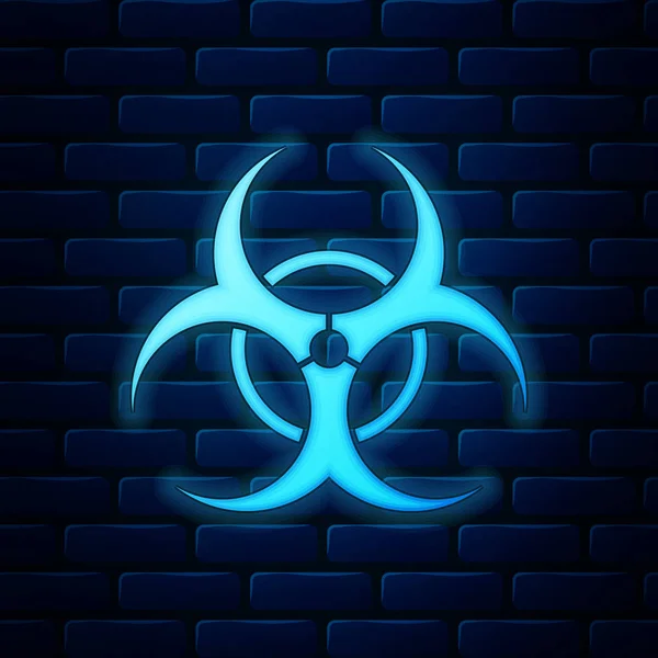 Glowing neon Biohazard symbol icon isolated on brick wall background. Vector Illustration — Stock Vector