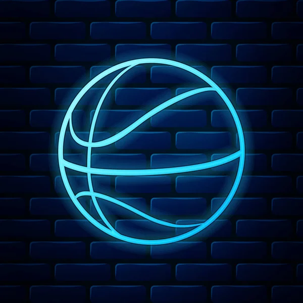 Świecący neon Piłka do koszykówki ikona izolowane na tle cegły ściany. Symbol sportu. Ilustracja wektora — Wektor stockowy