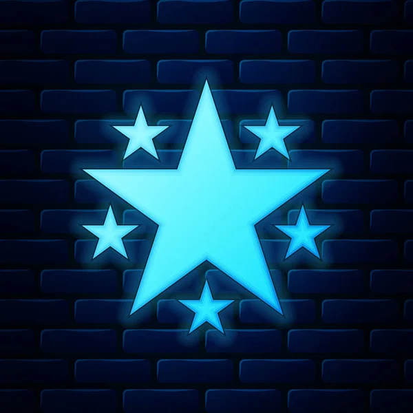 Icono brillante estrella de neón aislado en el fondo de la pared de ladrillo. Favorito, mejor calificación, símbolo de premio. Ilustración vectorial — Archivo Imágenes Vectoriales