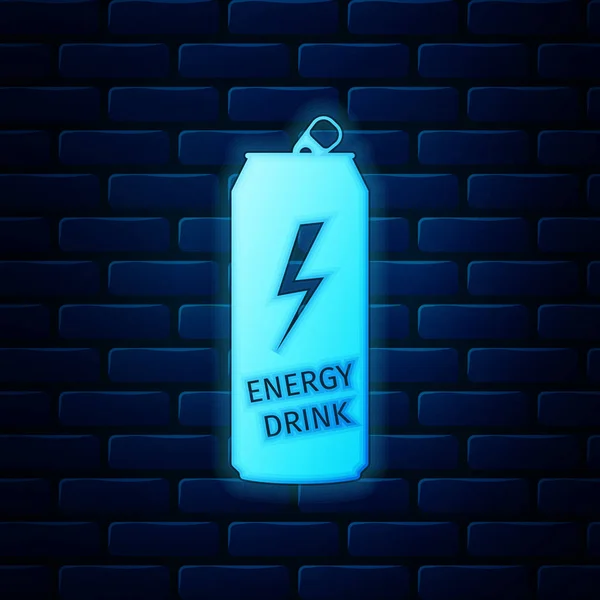 Glödande neon Energy dryck ikon isolerad på tegel vägg bakgrund. Vektor Illustration — Stock vektor