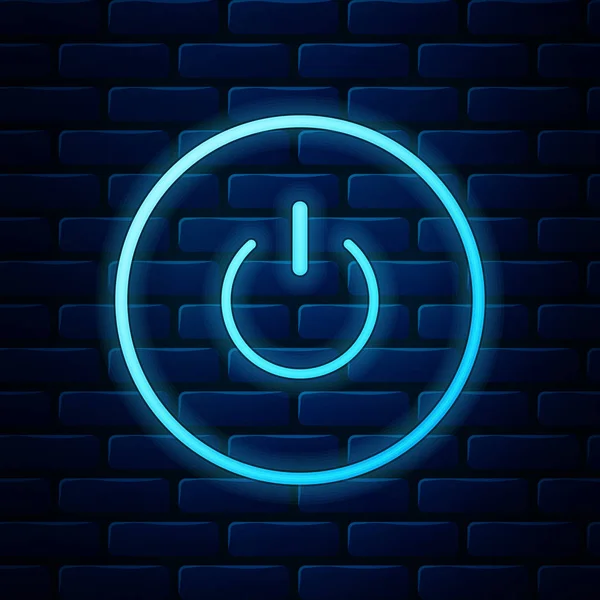 Gloeiende neon Power knop pictogram geïsoleerd op baksteen muur achtergrond. Begin met tekenen. Vector Illustratie — Stockvector