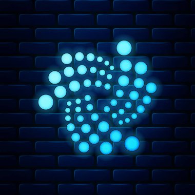 Işıldayan neon para birimi lota Miota simgesi tuğla duvar arka planında izole edildi. Madeni para. Dijital para birimi. Altcoin sembolü. Engelleme zinciri tabanlı şifreli para birimi. Vektör İllüstrasyonu