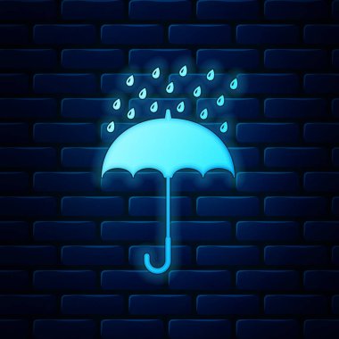 Parlayan neon ağ portu - tuğla duvar arka planında izole edilmiş kablo soket simgesi. Lan port simgesi. Ethernet basit simgesi. Yerel alan bağlantı simgesi. Vektör İllüstrasyonu