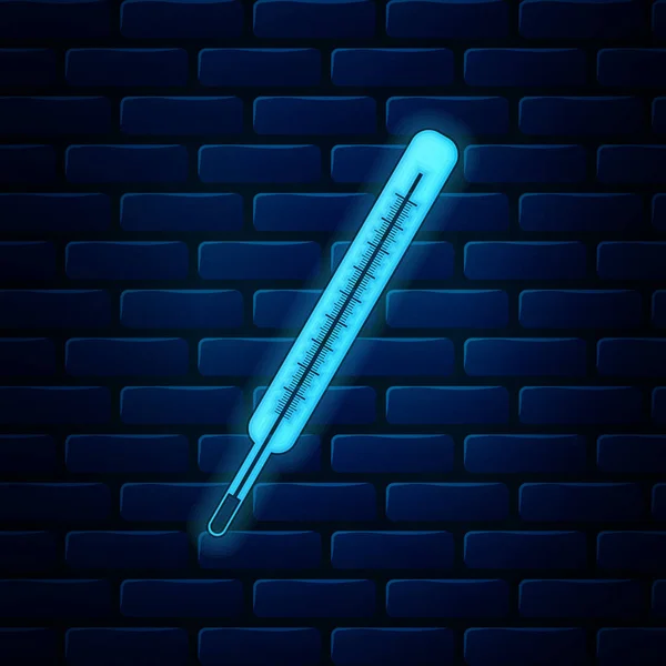 Glowing neon Medical thermometer icon isolated on brick wall background. Vector Illustration — 스톡 벡터