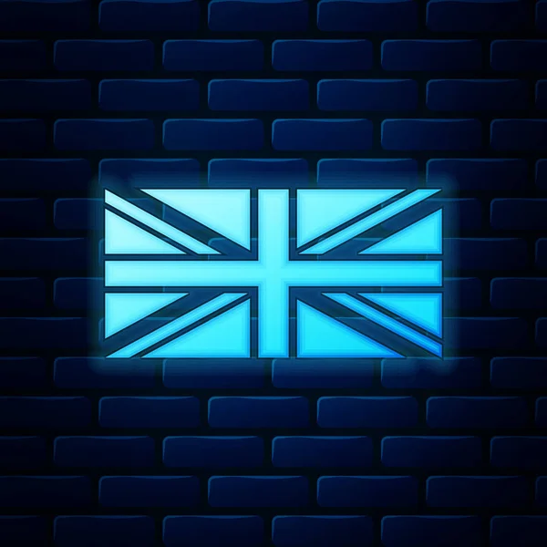 Светящийся неоновый флаг Великобритании на фоне кирпичной стены. Знак британского флага. Официальный флаг Великобритании. Британский символ. Векторная миграция — стоковый вектор
