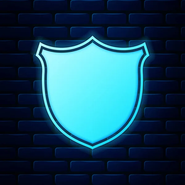 Icône de sécurité néon brillant Shield isolée sur fond de mur de briques. Protection, sûreté, concept de sécurité. Panneau d'accès au pare-feu. Illustration vectorielle — Image vectorielle