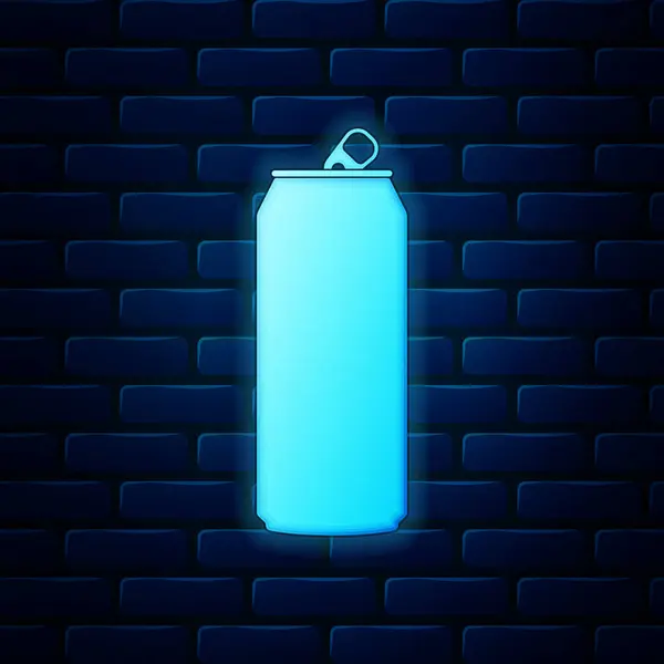 Świecące Neon aluminium może ikona izolowane na tle muru ceglanego. Ilustracja wektorowa — Wektor stockowy