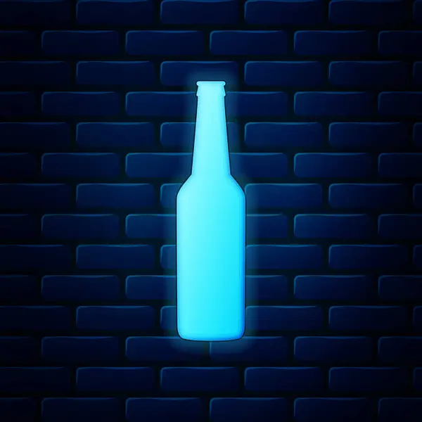 Świecący neon Ikona butelki piwa izolowane na tle cegły ściany. Ilustracja wektora — Wektor stockowy