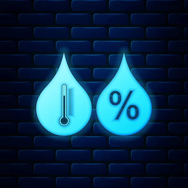 Lumineux néon Icône d'humidité isolé sur fond de mur de briques. Météo et météorologie, symbole du thermomètre. Illustration vectorielle — Image vectorielle