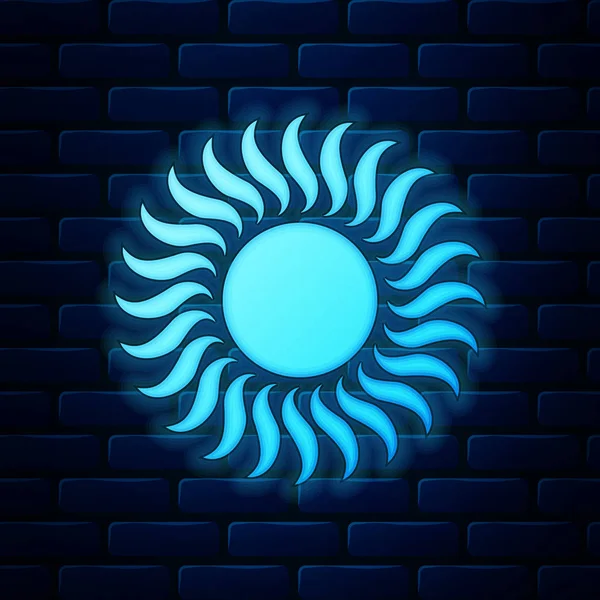 Glowing neon Sun icon isolated on brick wall background. Vector Illustration — Stock Vector