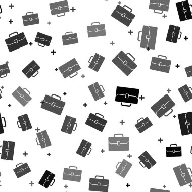 Siyah Evrak Çantası simgesi beyaz arka plan üzerinde sorunsuz desen izole. İş davası işareti. İş portföyü. Vektör İllüstrasyonu