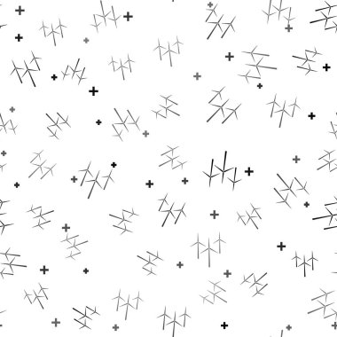 Siyah Rüzgar türbin simgesi beyaz arka planda izole edilmiş pürüzsüz desen. Rüzgar jeneratörü işareti. Yel değirmeni silueti. Elektrik üretimi için yel değirmenleri. Vektör İllüstrasyonu