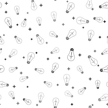 Çevre dostu enerji ikonu fikri olarak rüzgar türbinli siyah ampul beyaz arka planda izole edilmiş pürüzsüz desen. Alternatif enerji kavramı. Vektör İllüstrasyonu