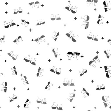 Siyah test tüpü ve matara - kimyasal test ikonu beyaz arka planda izole edilmiş pürüzsüz desen. Laboratuvar cam levhası. Vektör İllüstrasyonu