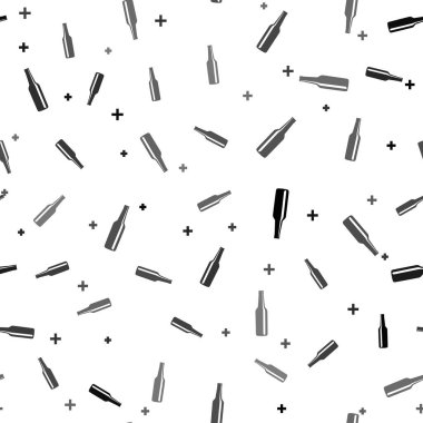 Siyah bira şişesi ikonu beyaz arka planda izole edilmiş pürüzsüz desen. Vektör İllüstrasyonu