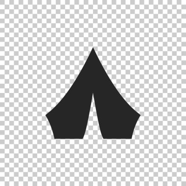 Şeffaf arkaplanda siyah turist çadırı simgesi izole edildi. Kamp sembolü. Düz dizayn. Vektör İllüstrasyonu