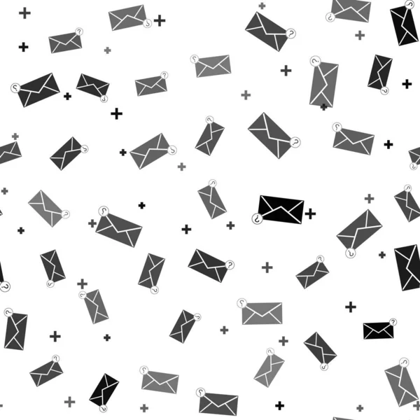 Zwarte envelop met vraagteken pictogram geïsoleerd naadloos patroon op witte achtergrond. Brief met vraagteken symbool. Stuur in aanvraag per e-mail. Vector Illustratie — Stockvector