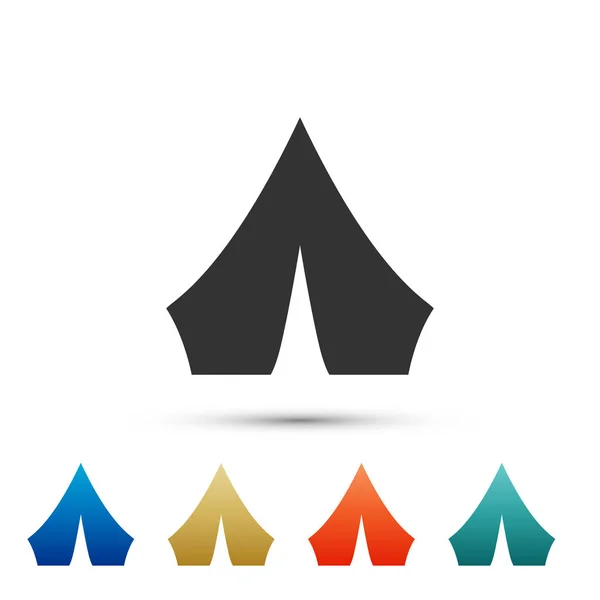 Icono de carpa turista negro aislado sobre fondo blanco. Símbolo camping. Iconos de colores. Ilustración vectorial — Vector de stock