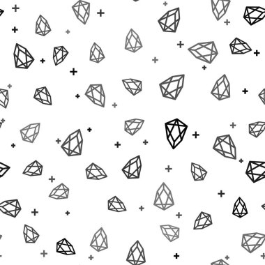 Siyah kripto para sikkesi Eos simgesi beyaz arkaplandaki kusursuz deseni izole etti. Madeni para. Dijital para birimi. Altcoin sembolü. Engelleme zinciri tabanlı şifreli para birimi. Vektör İllüstrasyonu