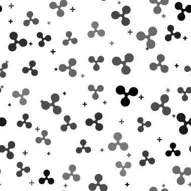 Beyaz zemin üzerinde siyah kripto para dalgalı Xrp simgesi kusursuz desen. Madeni para. Dijital para birimi. Altcoin sembolü. Engelleme zinciri tabanlı şifreli para birimi. Vektör İllüstrasyonu