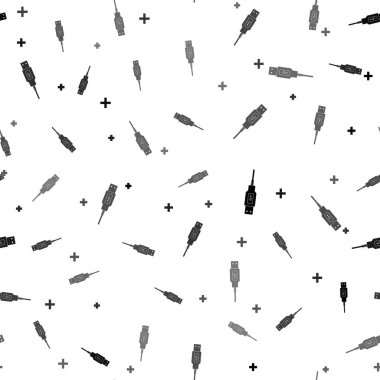 Beyaz arkaplanda siyah Usb kablo ikonu kusursuz desen. Bilgisayar ve mobil aygıtlar için bağlantı ve soketler. Bilgisayar çevresel bağlantı ya da akıllı telefon şarj kaynağı. Vektör İllüstrasyonu