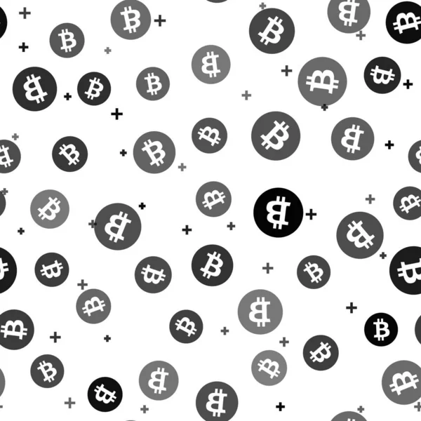 Black Cryptocurrency coin Bitcoin icon seamless pattern on white background. Bitcoin for internet money. Physical bit. Digital currency. Blockchain based secure crypto currency. Vector Illustration