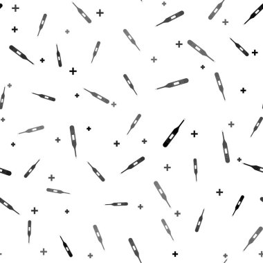 Tıbbi inceleme ikonu için siyah medikal termometre beyaz arka planda izole edilmiş kusursuz desen. Vektör İllüstrasyonu