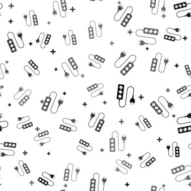 Siyah Elektrik uzatma kablosu simgesi beyaz arka planda izole edilmiş. Priz prizi. Vektör İllüstrasyonu