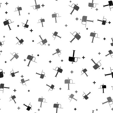 Siyah Açık posta kutusu simgesi beyaz arkaplanda izole edilmiş kusursuz desen. Posta kutusu simgesi. Posta kutusunda bayrak var. Vektör İllüstrasyonu