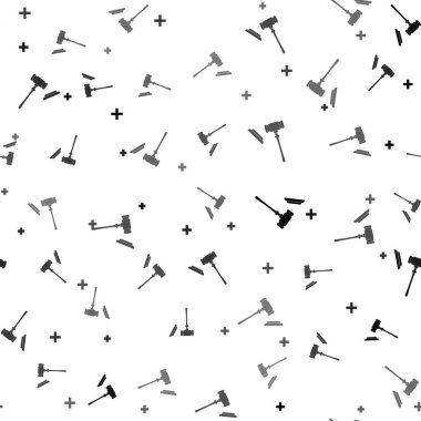 Siyah Yargıç Tokmak ikonu beyaz arka planda kusursuz desen tespit etti. Gavel ceza ve yasa tasarıları için, mahkeme, adalet, duruşuyla. Açık arttırma çekiç sembolü. Vektör İllüstrasyonu