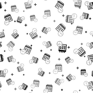 Siyah Takvim ve Saat simgesi beyaz arkaplandaki kusursuz deseni izole etti. Program, randevu, organizatör, zaman çizelgesi, zaman yönetimi, önemli tarih. Tarih ve saat işareti. Vektör İllüstrasyonu