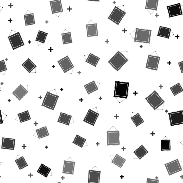 白い背景に壁のアイコンにかかって黒の長方形の画像フレームは シームレスなパターンを分離しました ベクターイラスト — ストックベクタ